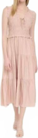 Blu Pepper Smocked Front Tie Ruffle Detail Tiered Midi Dress In Dusty Pink