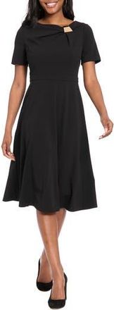 London Times Hardware Neck Fit & Flare Midi Dress in Black at Nordstrom Rack, Size 6