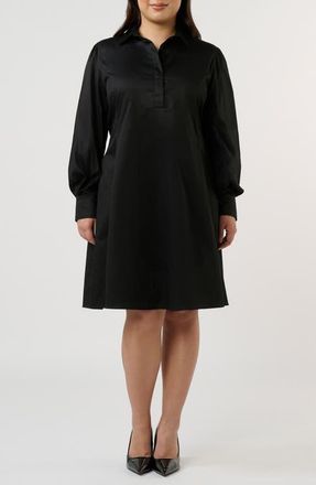 Estelle Asher Long Sleeve Cotton Shirtdress in Black at Nordstrom, Size 16W