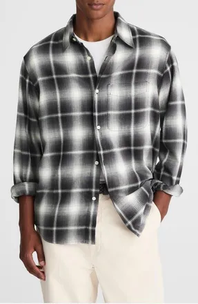 Madewell Plaid Flannel Button-Up Shirt in Fade Plaid Almost Black at Nordstrom, Size Xx-Large