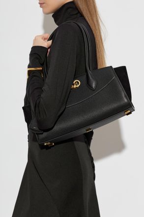 Ferragamo Leather Bag Studio Soft Medium, Womens, Black