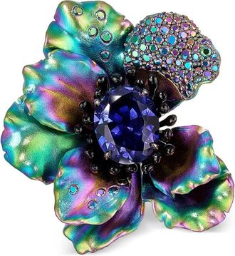 Anabela Chan 18kt yellow gold Poppy topaz and sapphire pin - women - Aluminium/Lab-Grown Simulated Royal Blue Sapphire/Enamel/18kt Yellow Gold Ve