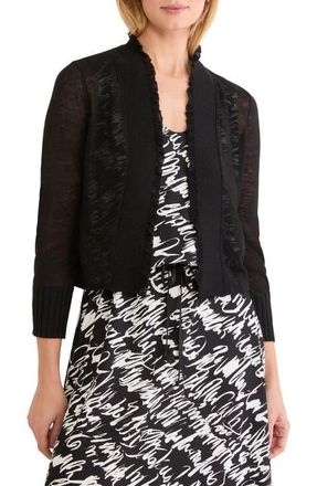 Nic+Zoe Ruffle Featherweight Linen Blend Cardigan in Black Onyx at Nordstrom, Size Xx-Large