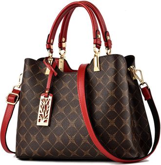 Nicole & Doris Women Handbag Medium Tote Bag Ladies Fashion Handbags Printed Shoulder Bag PU Leather Top Handle Bag Satchel Crossbody Bag with Triple Compartment Bur