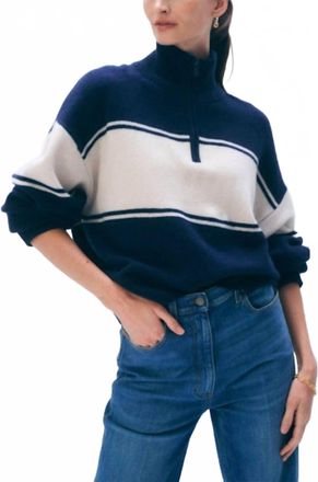 White + Warren Cashmere Wool Quarter Zip Top In Navy / Ivory