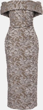 Oscar De La Renta Floral metallic jacquard midi dress