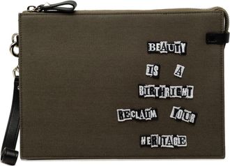 Valentino Black Khaki Canvas Leather Clutch Bag (Pre-Owned)