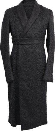 Rick Owens Belted Sheared Wrap Coat in Black Wool