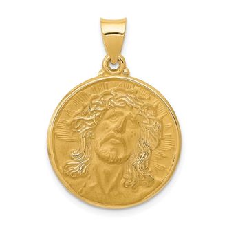 Diamond2Deal 14k Yellow Gold Polished and Satin Face of Jesus Medal Hollow Pendant