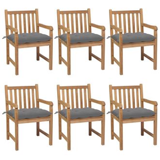 vidaXL Sillas De Jard&iacute;n 6 Uds Madera Maciza De Teca Cojines Gris Vidaxl