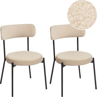 Beliani Set Di 2 Sedie Da Sala Da Pranzo Senza Braccioli In Acciaio Boucle Con Gambe Nere Beige Chiaro Allison