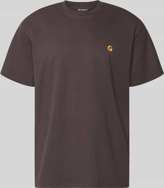 Carhartt Work in Progress Regular Fit T-Shirt mit Logo-Stitching Modell Chase in Dunkelbraun, Gr&ouml;&szlig;e XXL