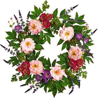 Nearly Natural 22In Assorted Peony Artificial Wreath