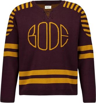 Bode Vintage Hockey Stripe Sweater - Heren - V-hals truien - Bruin - S - Katoen - Truien & Vesten