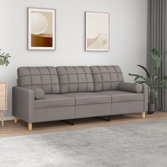 vidaXL Sof&aacute; De 3 Plazas Con Cojines Tela Gris Taupe 180 Cm Vidaxl