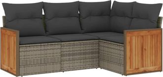 vidaXL Vidaxl - Set De Sof&aacute;s De Jard&iacute;n 4 Pzas Y Cojines Rat&aacute;n Sint&eacute;tico Gris