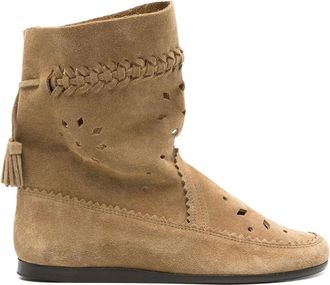 Isabel Marant Taupe WOOSTA SUEDE LOW BOOTS WITH PERFORATED-DETAIL