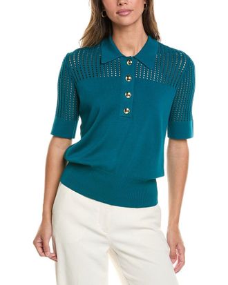 St. John Vertical Stretch Pointelle Stripe Knit Sweater