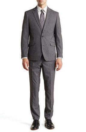 The Savile Row Company Classic Fit Pinstripe Suit in Dark Grey at Nordstrom Rack, Size 40Long