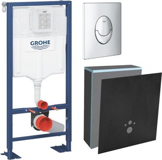 GROHE Juego De Marco De Soporte Grohe Solido Con Moldura Wedi I-board, Cromado, Con Revestimiento De Carbono Negro