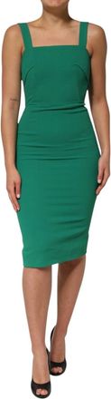 Dolce & Gabbana Womens Midi Dress Square Neck Fitted - Dark Green Rayon - Size EU 32 (Womens)