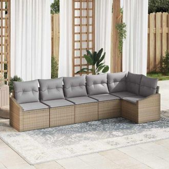 vidaXL Conjunto De Sof&aacute; De Jard&iacute;n 6 Pcs Beige Polirat&aacute;n Vidaxl