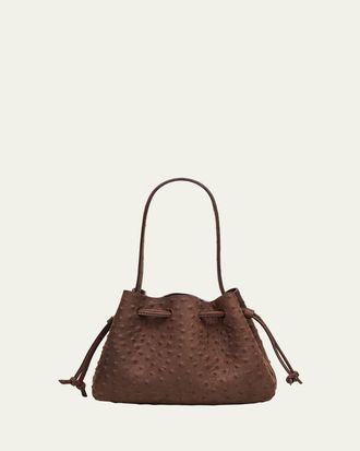 Mansur Gavriel Ostrich-Embossed Leather Drawstring Top-Handle Pouch