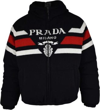 Prada Truien & Vesten, Heren, Zwart, L, Wol, Wollen Down Jas met Kasjmier
