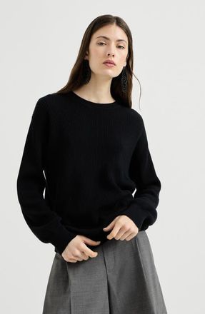 Brunello Cucinelli Cotton English rib sweater with monili in Black at Nordstrom, Size Xxx-Large