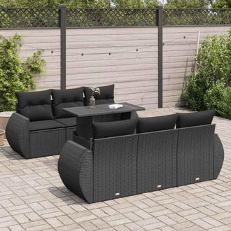 vidaXL Set De Sof&aacute;s De Jard&iacute;n 7 Pzas Con Cojines Rat&aacute;n Sint&eacute;tico Negro Vidaxl