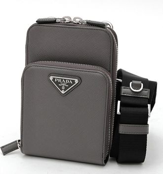 Prada Gray Beige Leather Pouch (Pre-Owned)