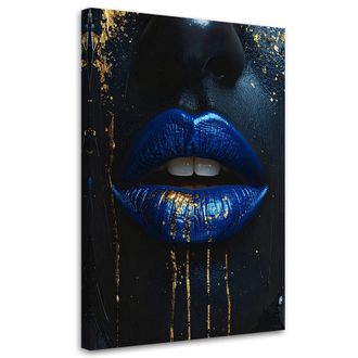 Feeby Cuadro Sobre Lienzo, Labios De Mujer Azules Con Detalles Dorados, 80x120