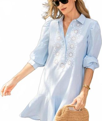 Sail to Sable Ruffle Hem Shirt Dress In Blue & White Stripe