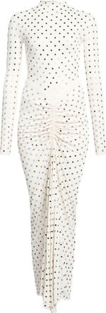 Alaia White Gathered Crystal-embellished Jersey Midi Dress