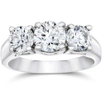 Pompeii3 1 1/2ct 3 Stone Round Diamond Engagement Ring 14K White Gold Lab Grown Size Selectable