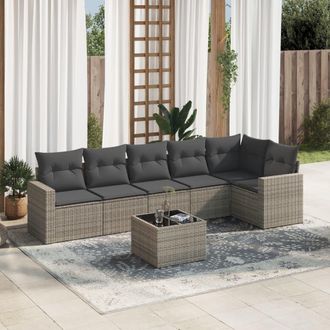 vidaXL Vidaxl - Set De Sof&aacute;s De Jard&iacute;n 7 Piezas Con Cojines Rat&aacute;n Pe Gris