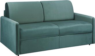 Vente-Unique Sof&aacute;-cama de 3 plazas con apertura expr&eacute;s de terciopelo CALIFE - Verde menta - Cama de 140 cm - Colch&oacute;n con memoria de forma de 22 cm