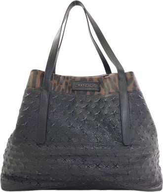 Jimmy Choo London Black Brown Leather Tote Bag (Pre-Owned)