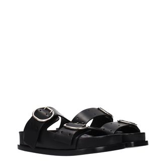 Jil Sander Womens Black Leather Slippers