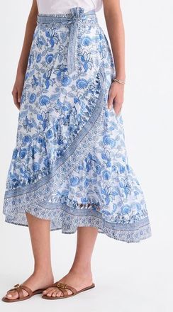 Vineyard Vines Mila Mixed Print Cotton Faux Wrap Skirt in Indie Floral White at Nordstrom, Size Large