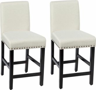 Costway Costway - Set of 2 Bar Stools Counter Height Chair Upholstered w/ Low Backrest Wide Seat