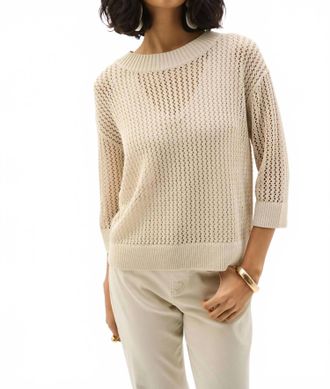Joseph Ribkoff Crew Neck Open Knit Sweater Top In Moonstone