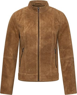 Elle Womens Lara Suede Moto Jacket in Tan - Size 14 UK