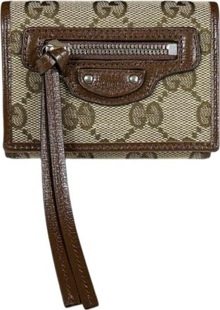 Gucci Beige Brown Gg Canvas Leather Wallet (Tri-Fold) (Pre-Owned)