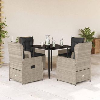 vidaXL Set Comedor De Jard&iacute;n 5 Pzas Cojines Rat&aacute;n Sint&eacute;tico Gris Claro Vidaxl
