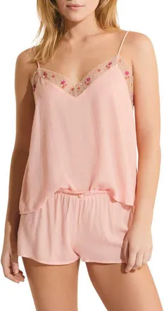 Etam Freesia Floral Lace Trim Camisole in Pink Salmon at Nordstrom, Size X-Small