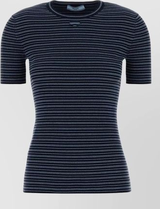 Prada cotton knit crew neck striped t shirt