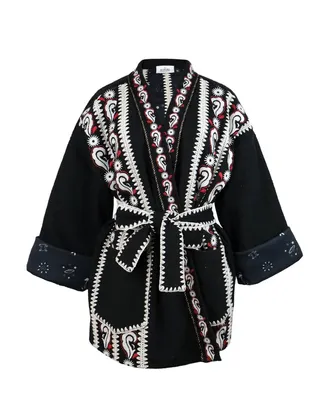 Monoki Womens Jane Embroidery Kimono In Black