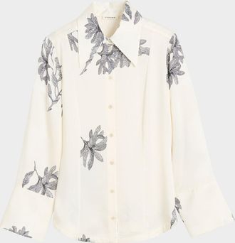 By Malene Birger Rosiannas Botanical-Print Satin Shirt