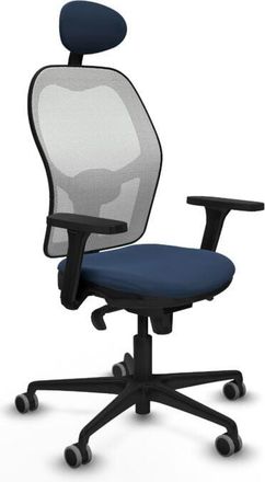 Piqueras y Crespo Piqueras Y Crespo - Jorquera Sincro Malla Blanca Similpiel Azul Marino Brazos 3d Base Nailon Cabecero Fijo Ruedas 65mm Engomada